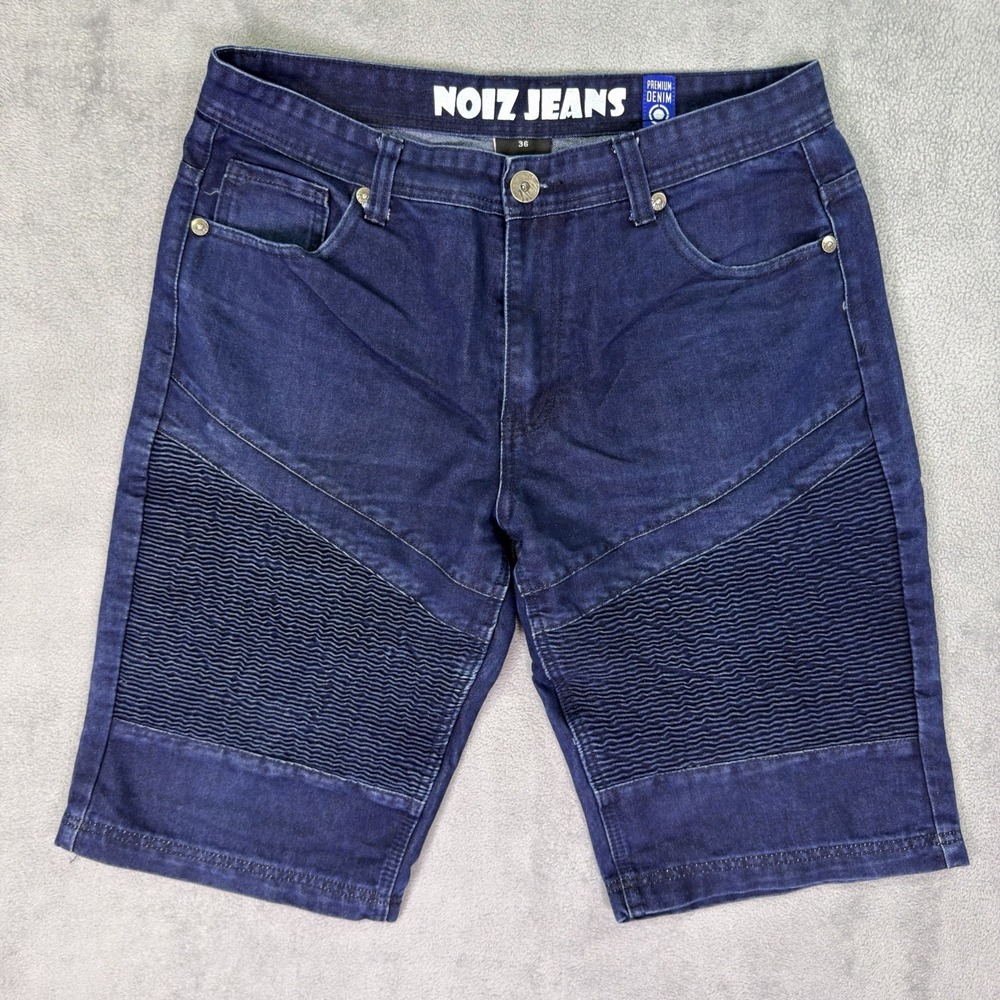 Noiz Jean Shorts Mens 36 Blue Dark Wash Denim Baggy Moto Grunge Bermuda Jorts
